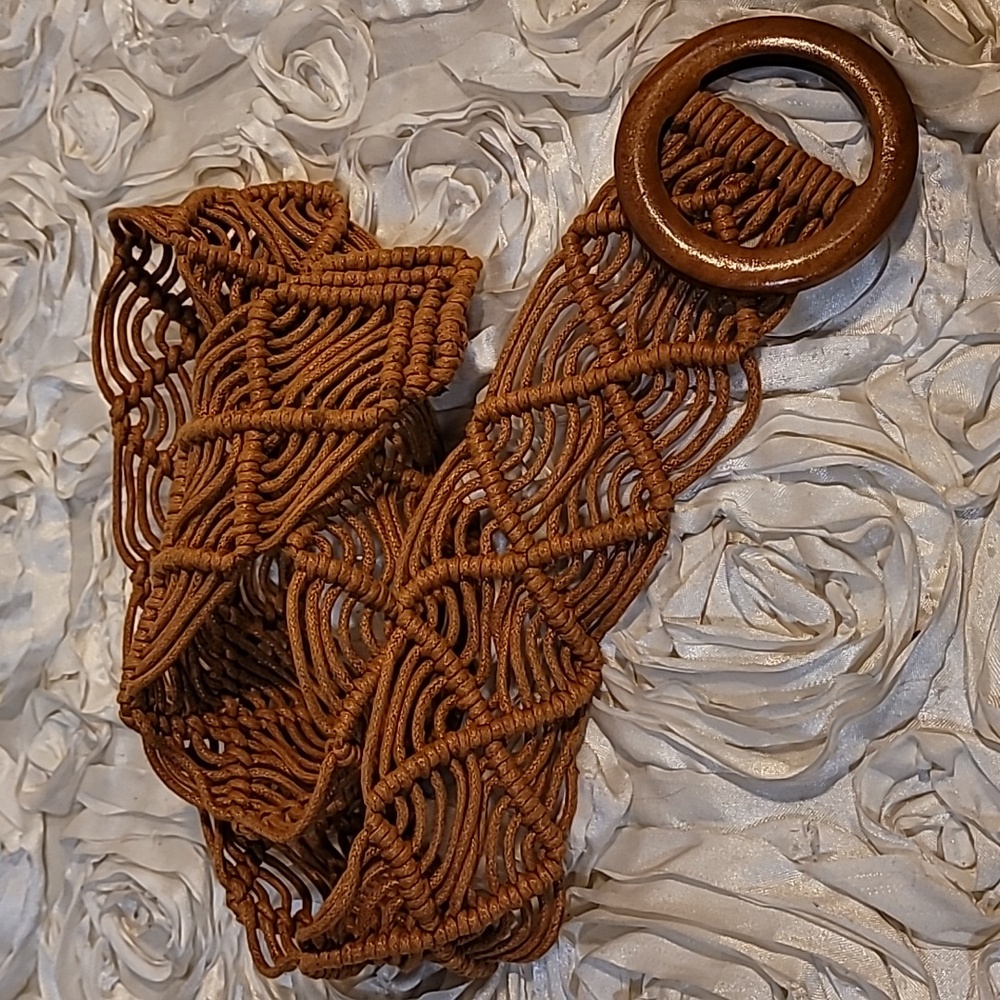 Boho Macreme Woven Belt with Wooden Ring Buckle